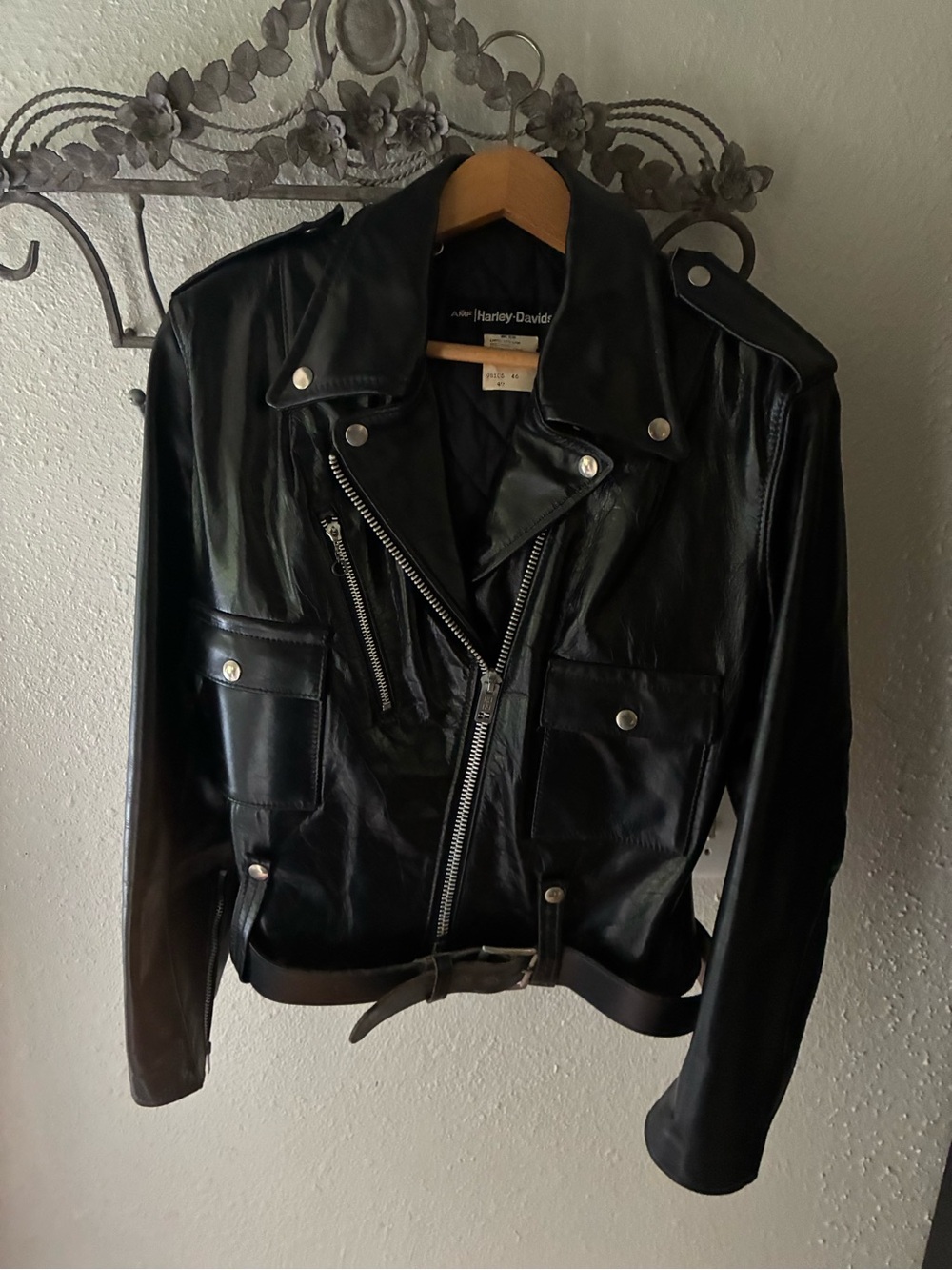 Harley-Davidson Black Leather Moto Jacket with Silver Hardware